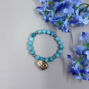 Lisa Hoffman Signed Turquoise Beaded Bracelet with Silver Heart Charm